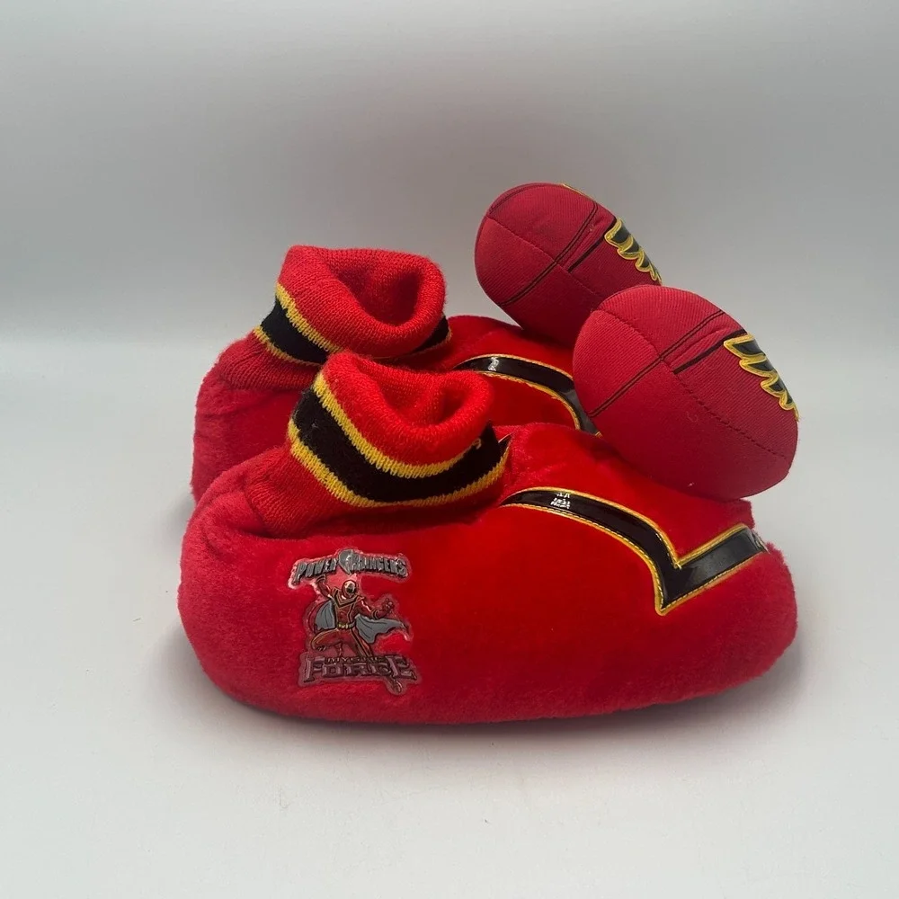Vintage Power Rangers Mystic Force Red Kids Size 12/13 Plush Slippers 2006 Y2K
